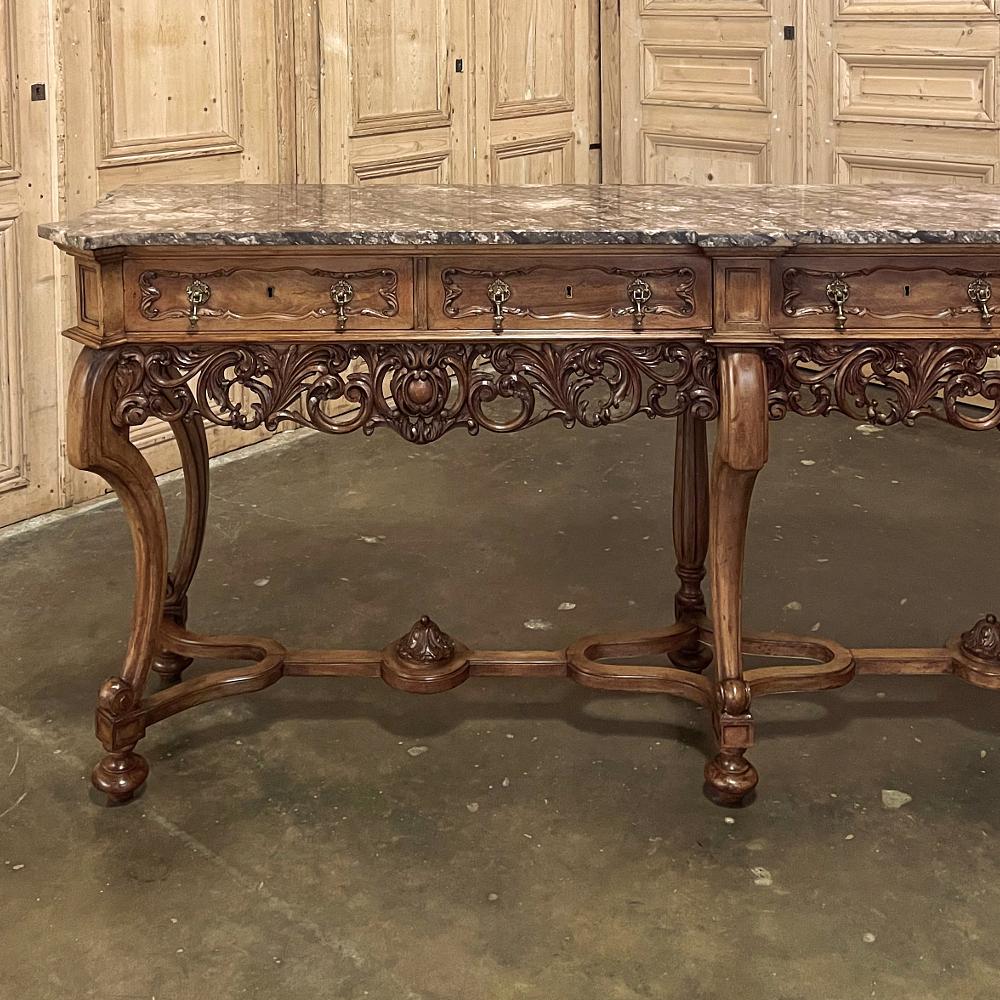 Mid-20th Century Antique Grand Italian Baroque Marble Top Console or Sofa Table For Sale