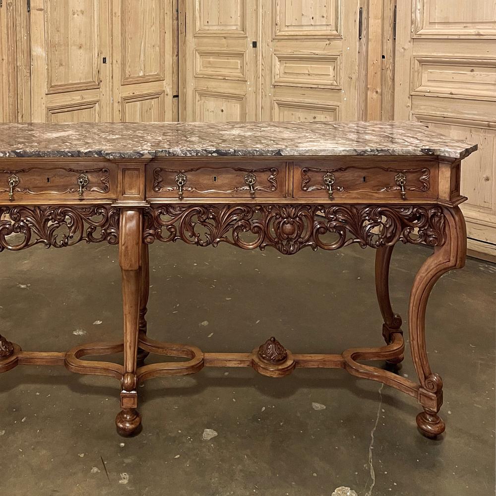 Antique Grand Italian Baroque Marble Top Console or Sofa Table For Sale 1