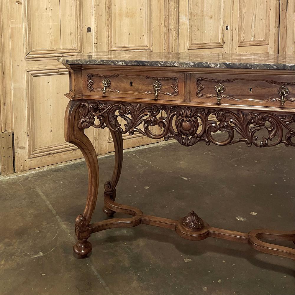 Antique Grand Italian Baroque Marble Top Console or Sofa Table For Sale 2