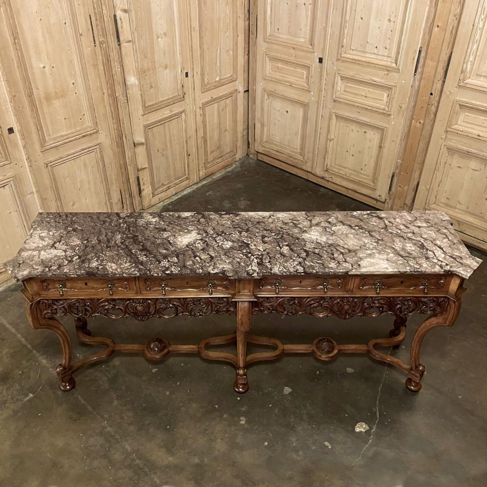 Antique Grand Italian Baroque Marble Top Console or Sofa Table For Sale 3