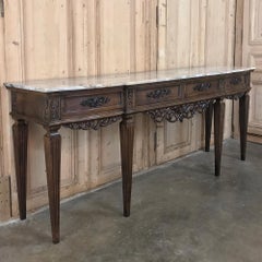 Antique Grand Italian Walnut Marble Top Console
