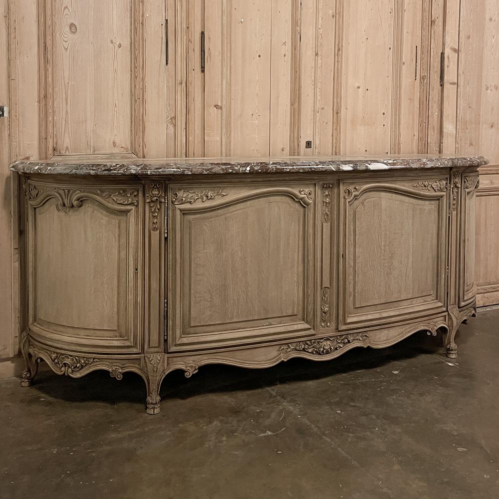 French Antique Grand Louis XIV Demilune Marble Top Buffet, Credenza For Sale