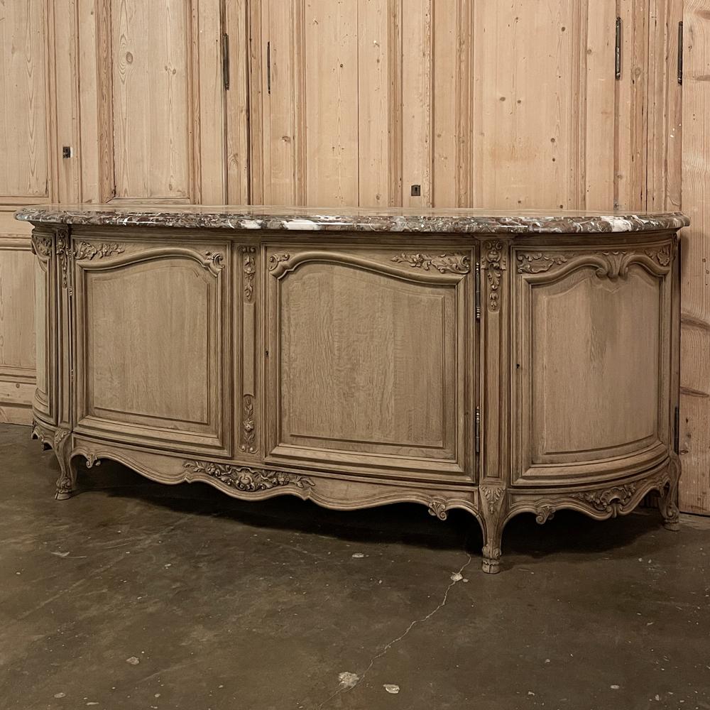Hand-Carved Antique Grand Louis XIV Demilune Marble Top Buffet, Credenza For Sale