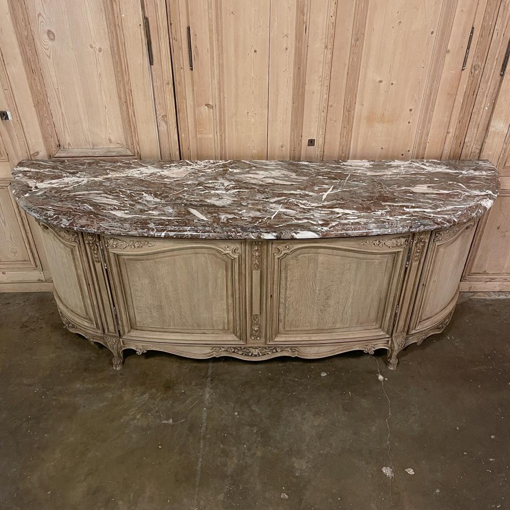 Antique Grand Louis XIV Demilune Marble Top Buffet, Credenza In Good Condition For Sale In Dallas, TX