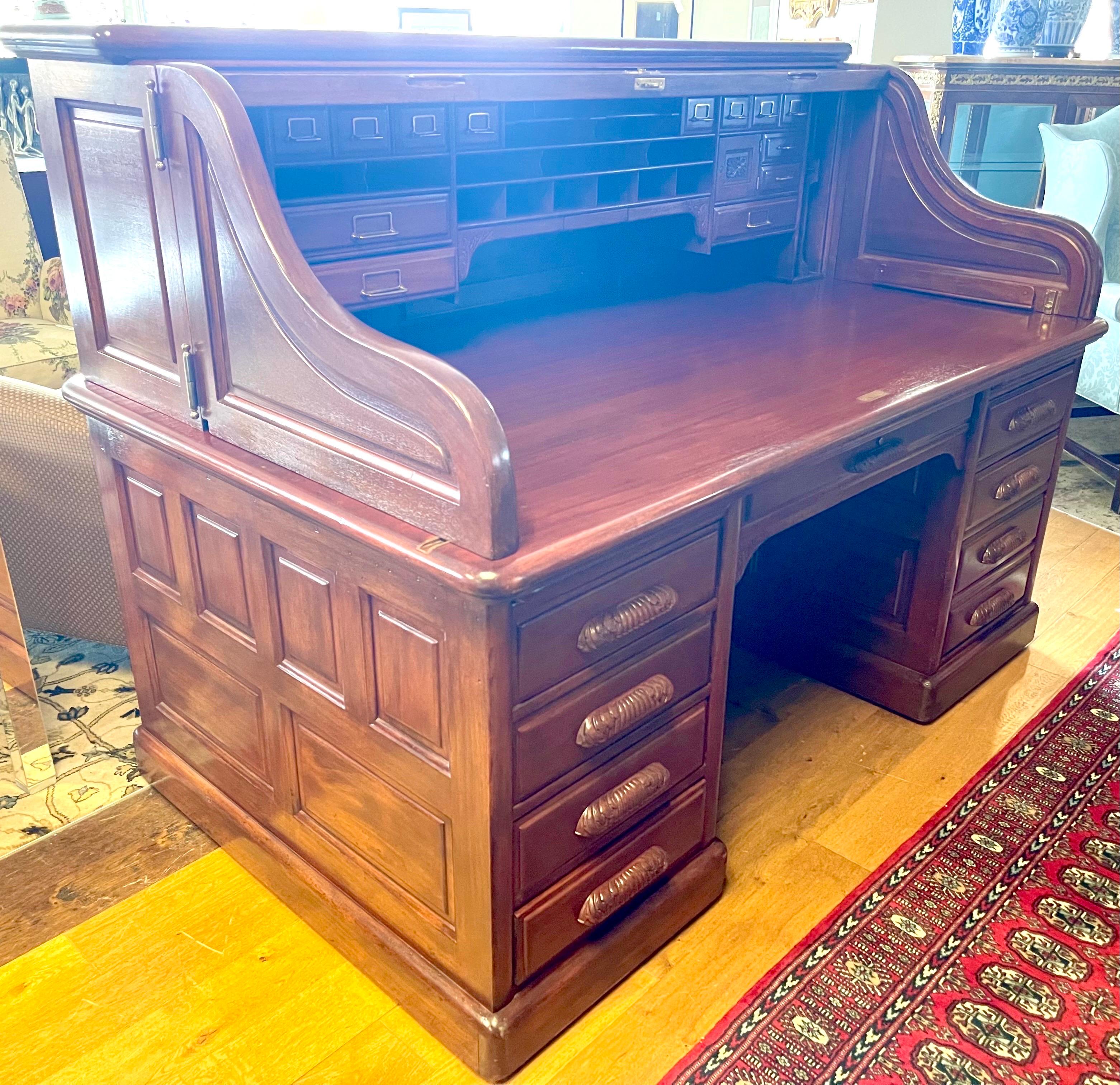 Antique Grand Mahogany Roll Top Derby Desk Company Boston, MA Turn of Century 4