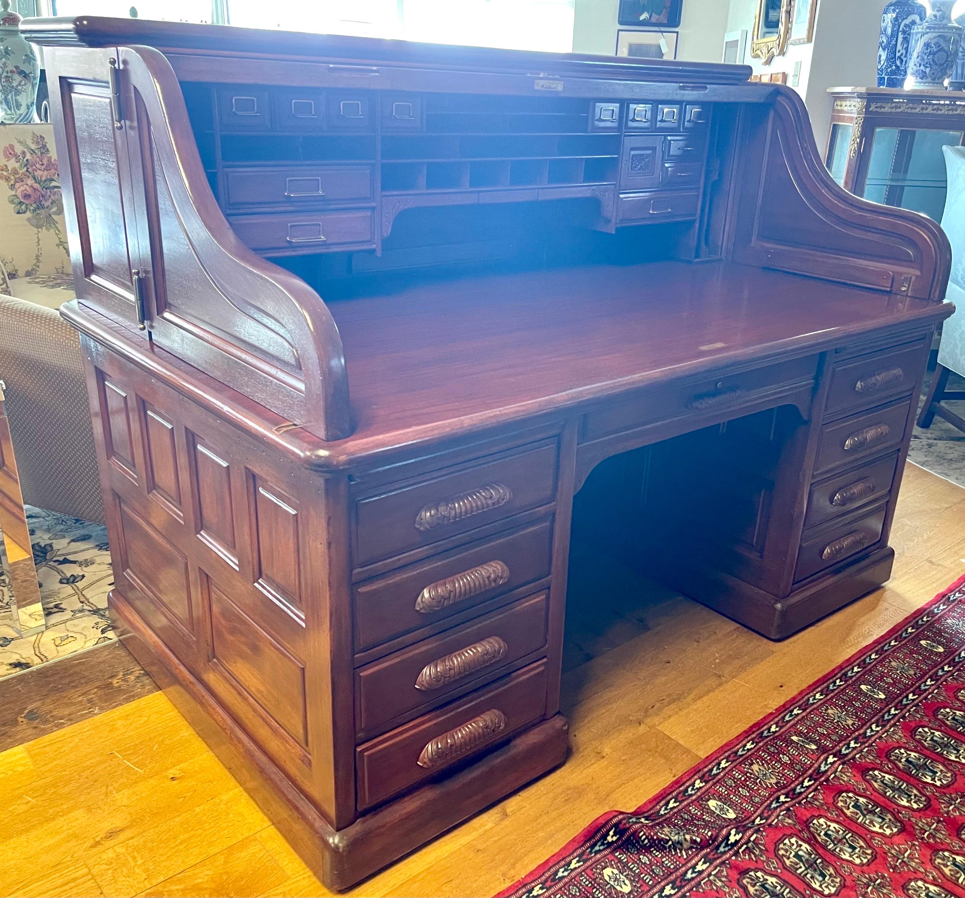 Antique Grand Mahogany Roll Top Derby Desk Company Boston, MA Turn of Century 11
