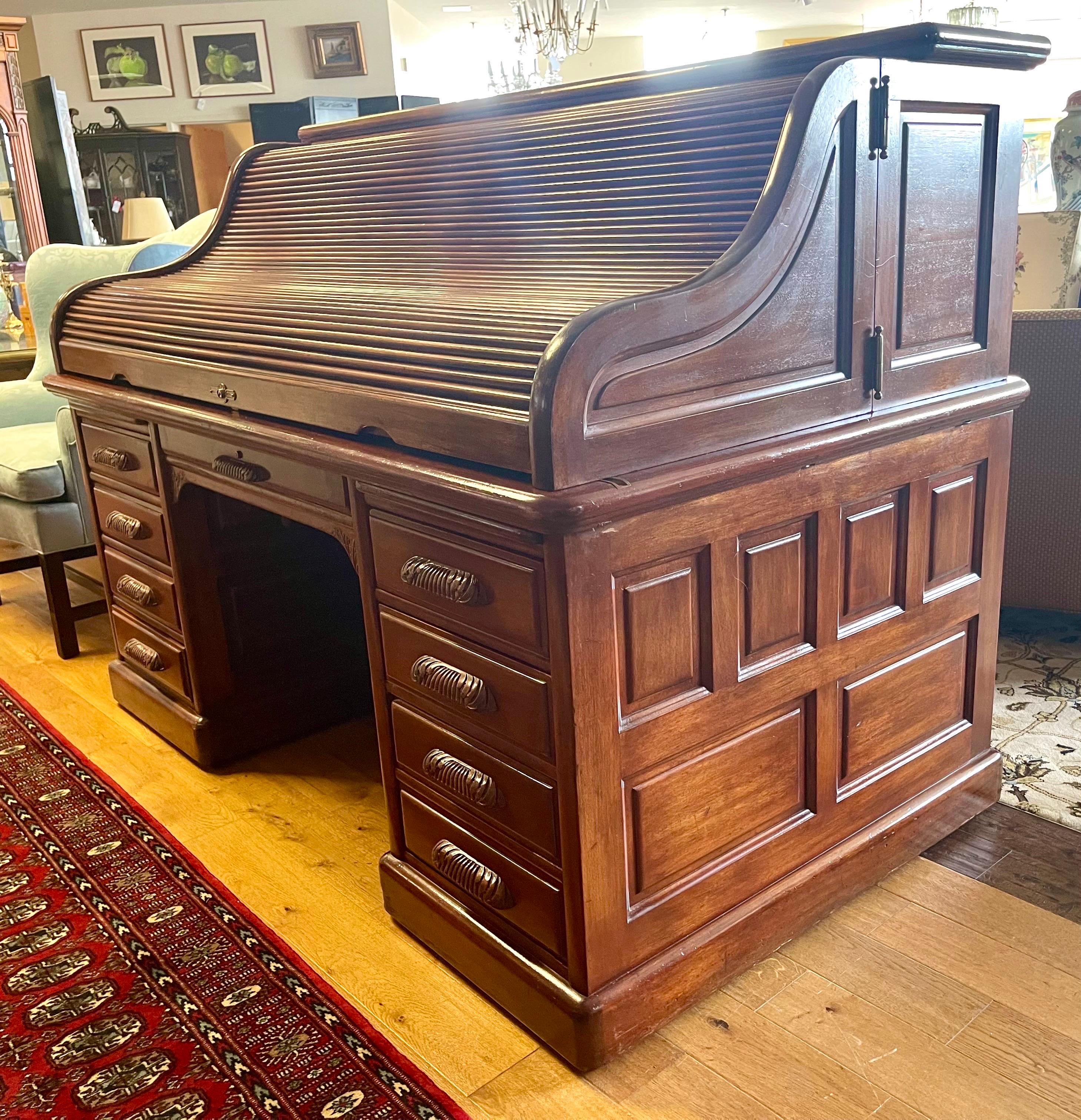 American Antique Grand Mahogany Roll Top Derby Desk Company Boston, MA Turn of Century