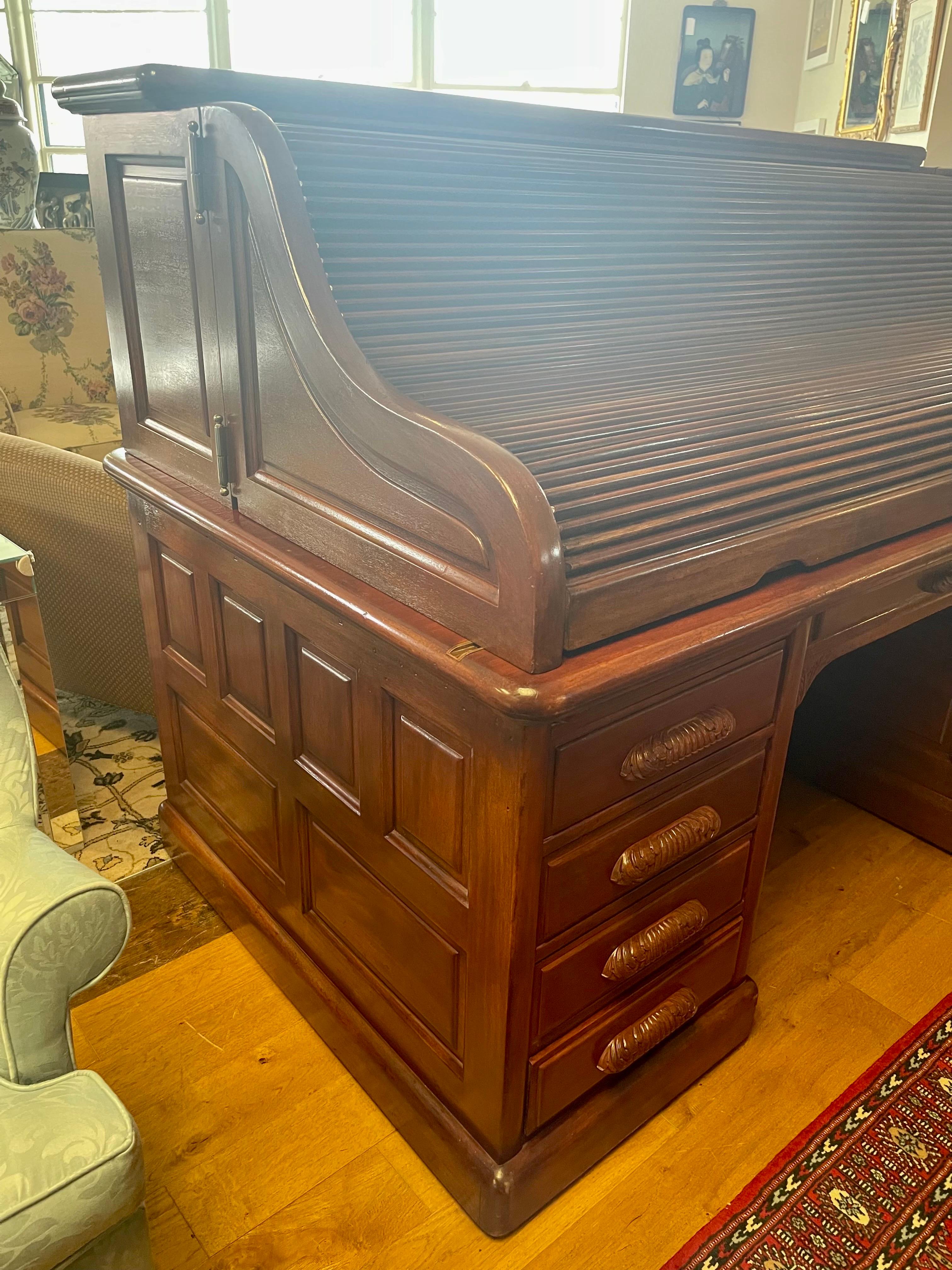 Brass Antique Grand Mahogany Roll Top Derby Desk Company Boston, MA Turn of Century