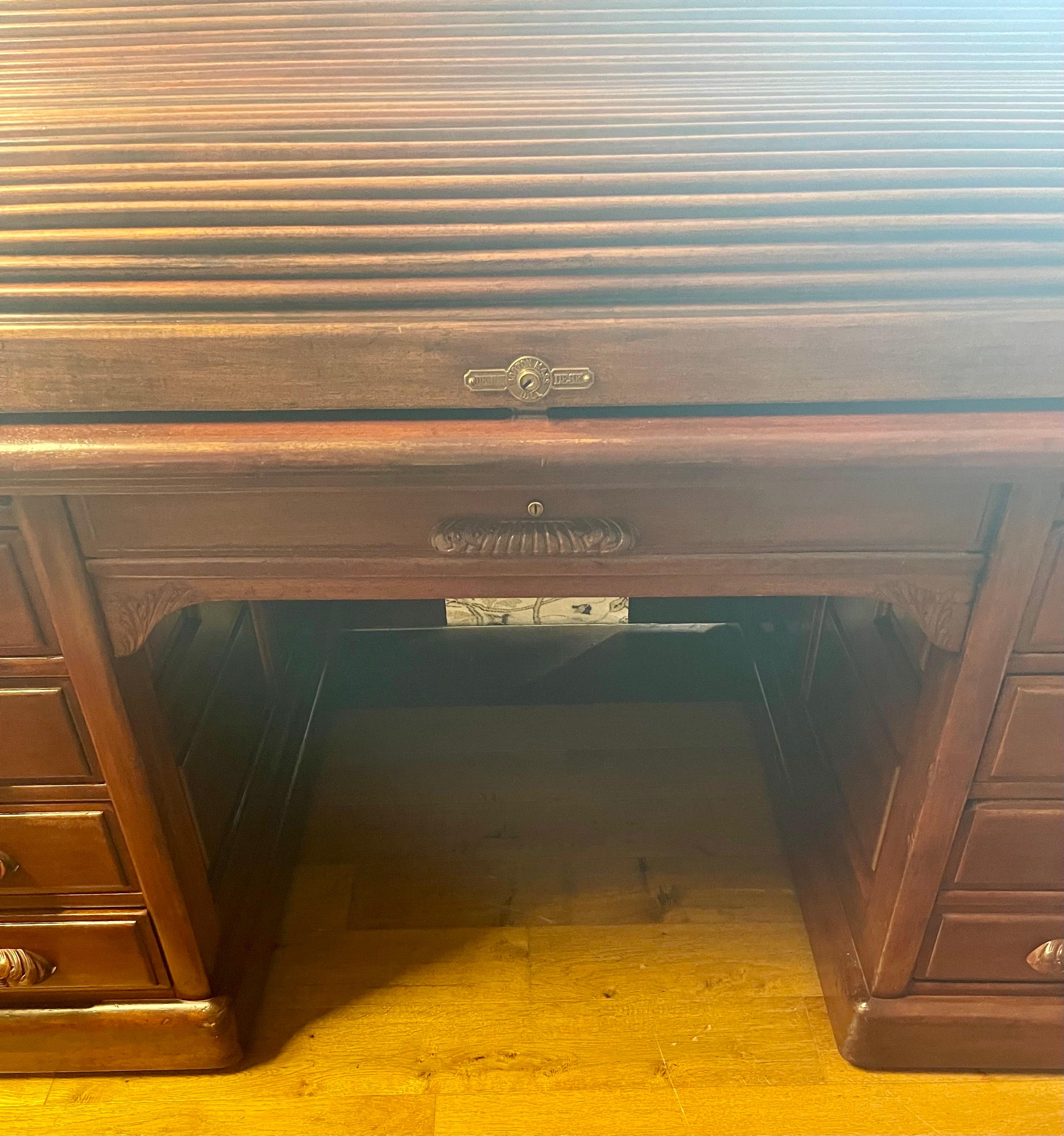 Antique Grand Mahogany Roll Top Derby Desk Company Boston, MA Turn of Century 1