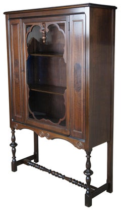 Antique Grand Rapids Chair Co. William & Mary Walnut Display Cabinet Jacobean