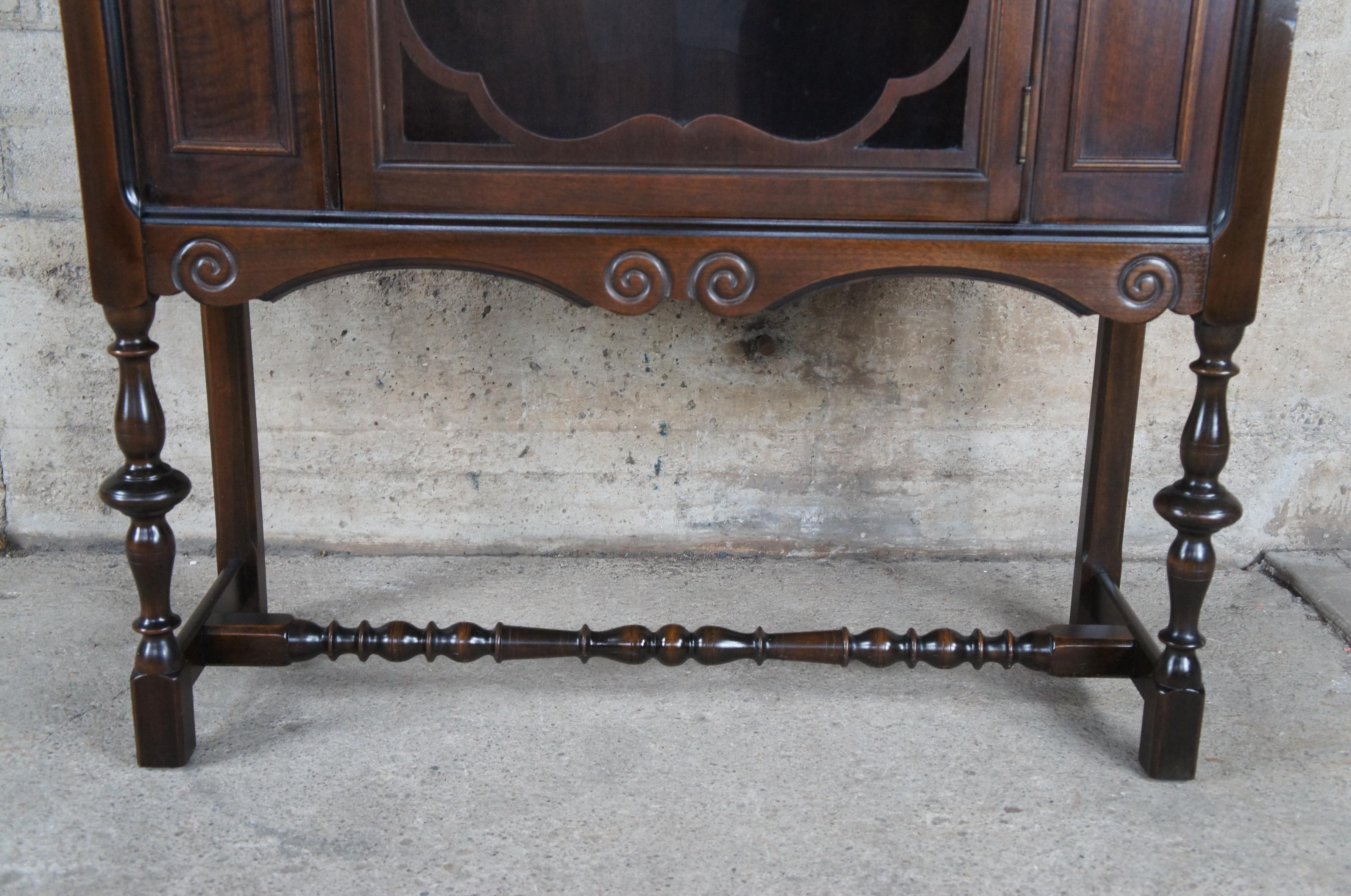 20th Century Antique Grand Rapids Chair Co. William & Mary Walnut Display Cabinet Jacobean