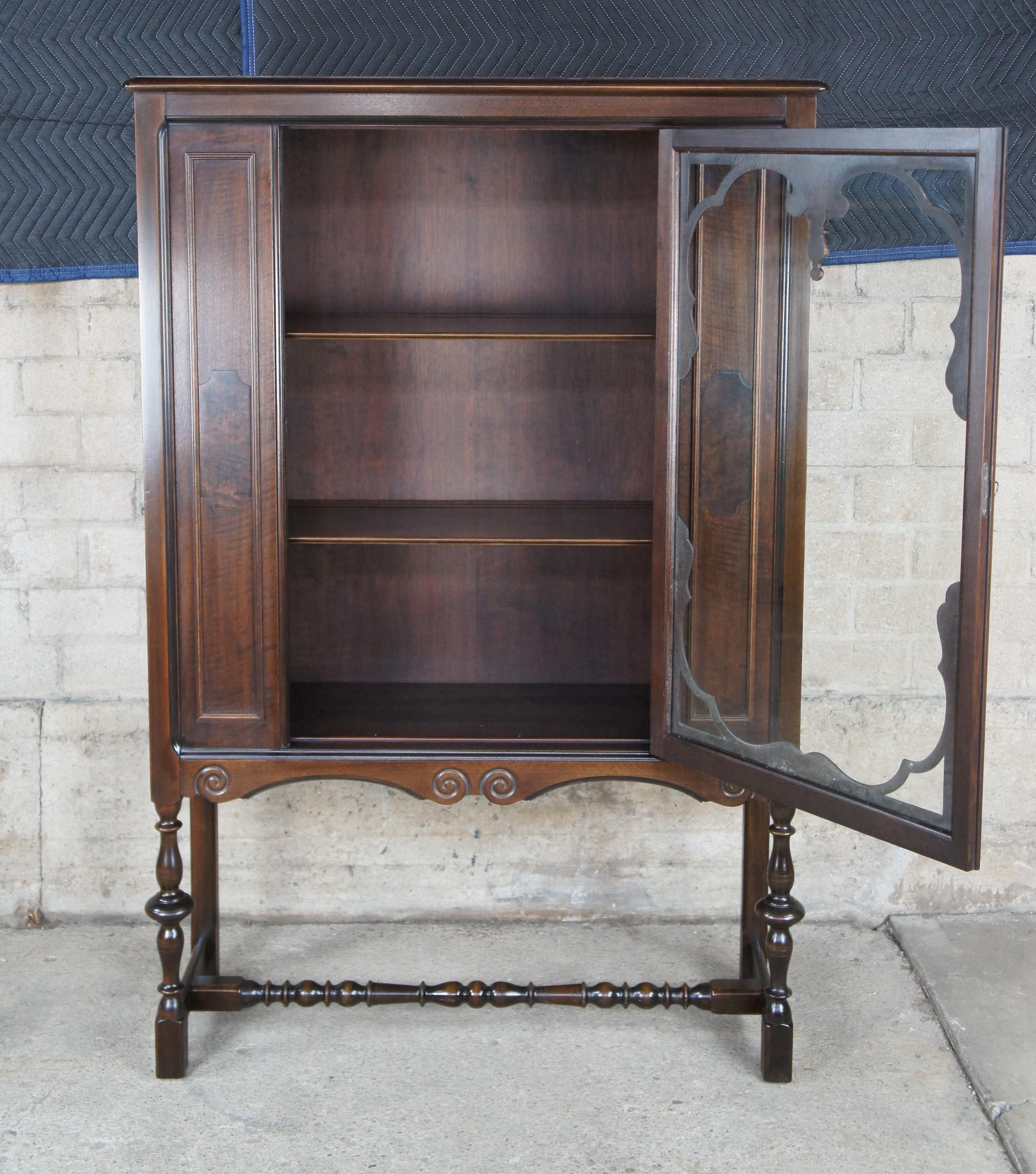 Antique Grand Rapids Chair Co. William & Mary Walnut Display Cabinet Jacobean 1