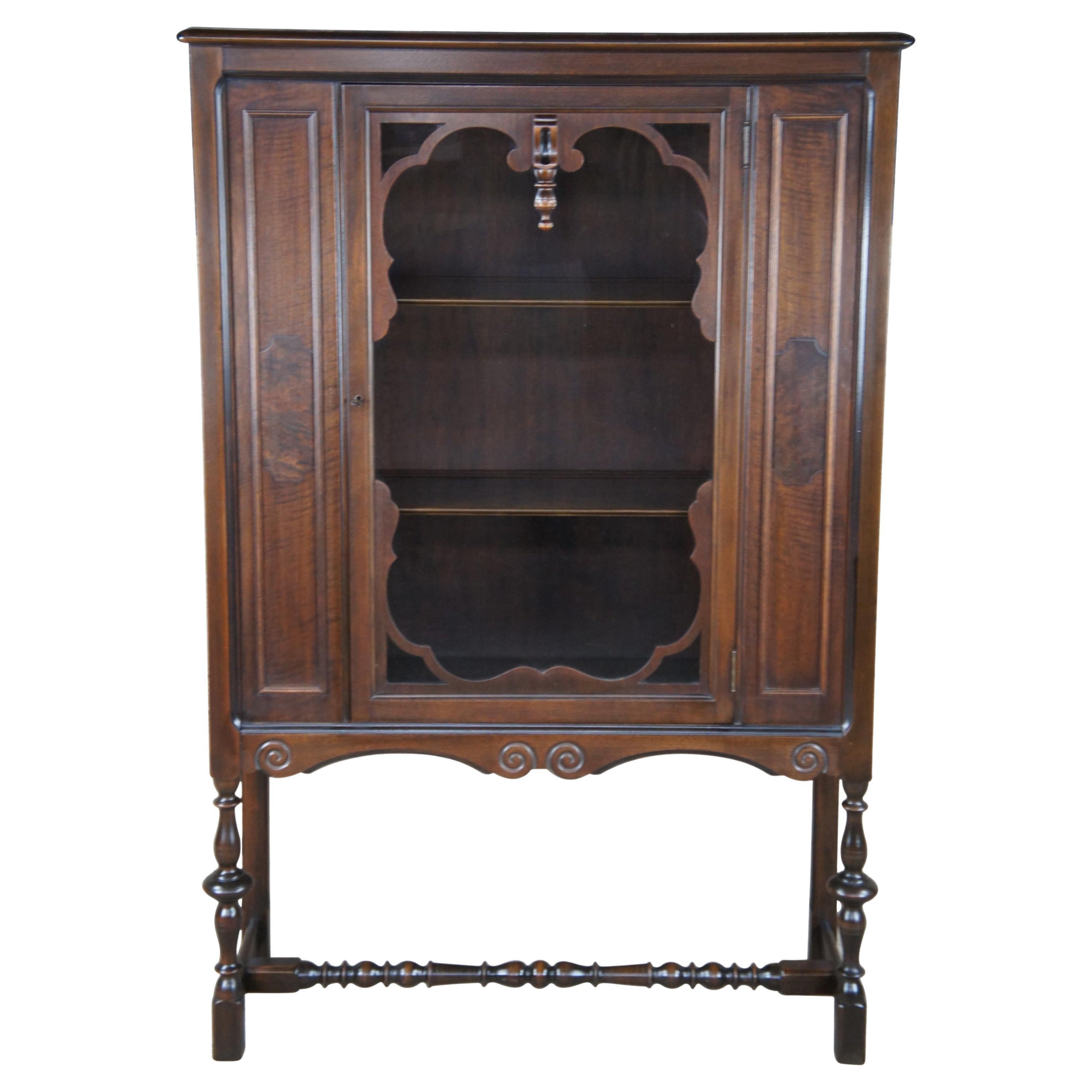 Antique Grand Rapids Chair Co. William & Mary Walnut Display Cabinet Jacobean