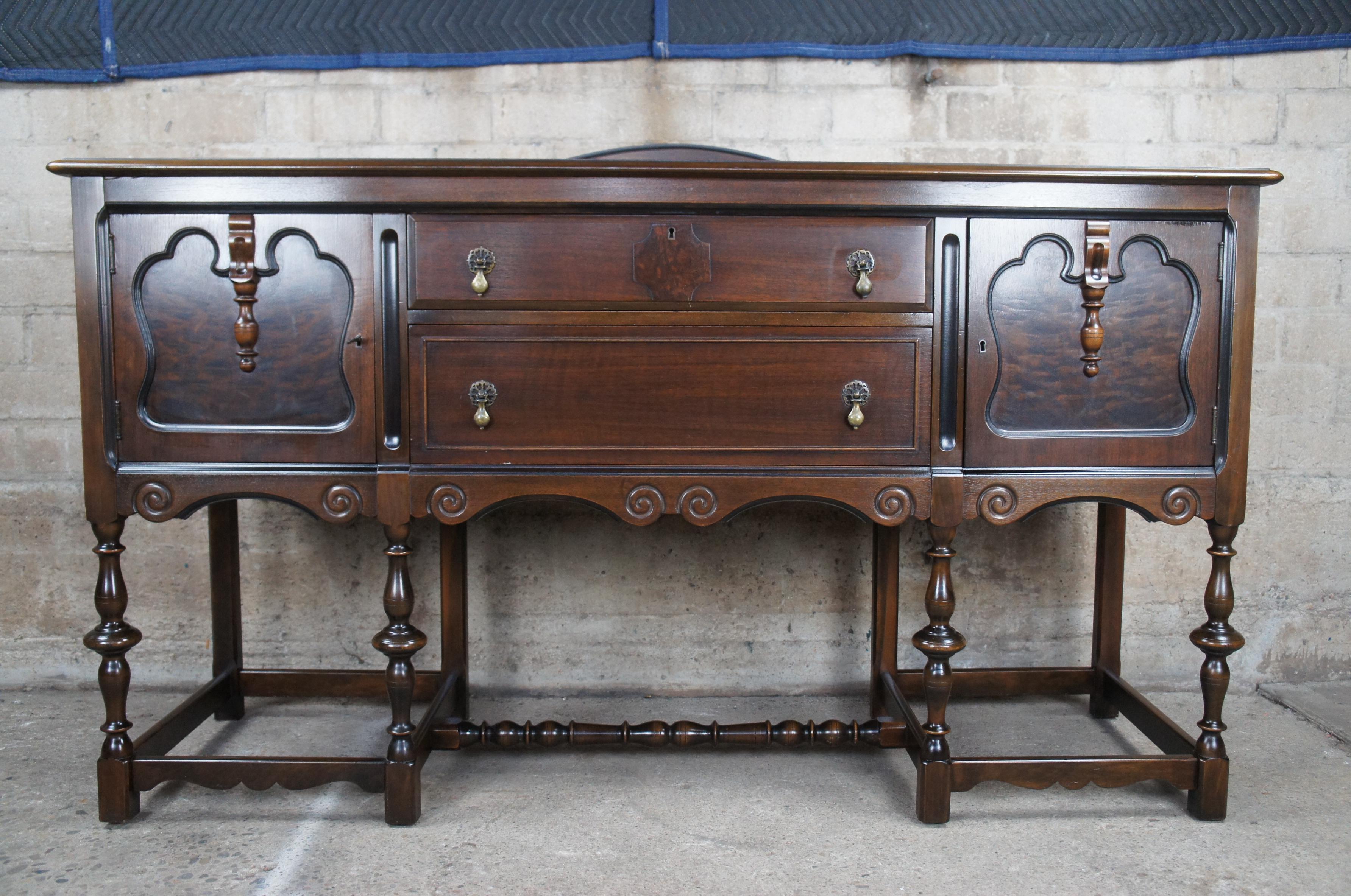 Antique Grand Rapids Chair Co. William & Mary Walnut Sideboard Jacobean Buffet 1