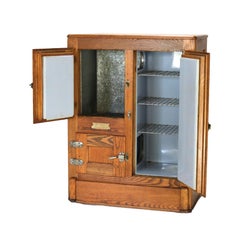 Antique Grand Rapids Refrigerator Co. Oak Three-Door Leonard Icebox c1920