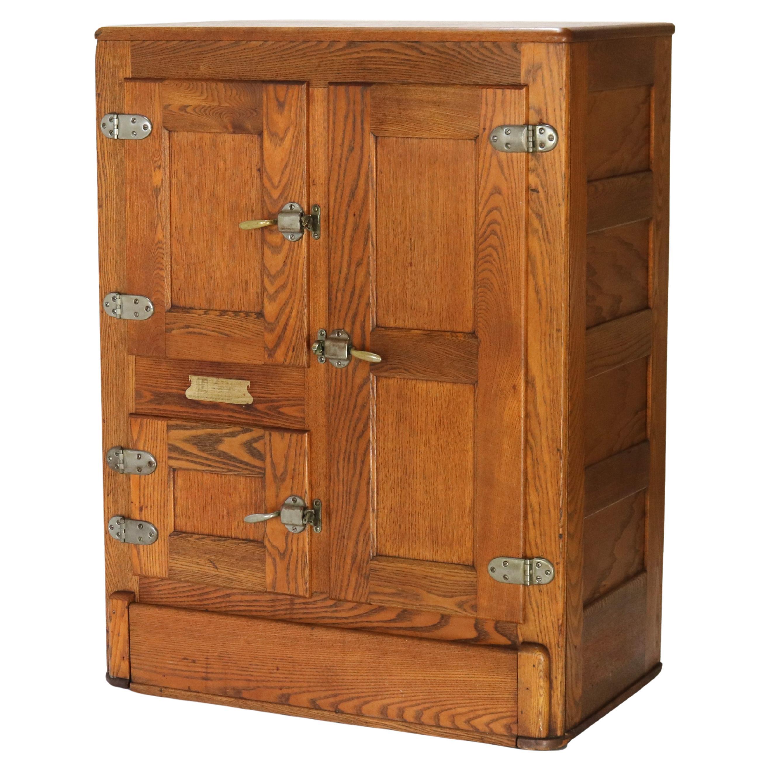 Antique Grand Rapids Refrigerator Co. Oak Three-Door Leonard Icebox c1920
