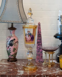 Antique Grand Scale Moser Bohemian Handpainted Crystal Jar / Canister with Lid