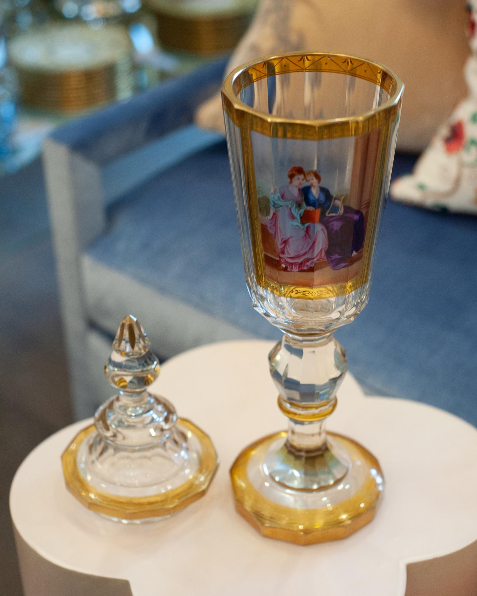 Antique Grand Scale Moser Bohemian Handpainted Crystal Jar / Canister with Lid In Good Condition For Sale In Toronto, ON