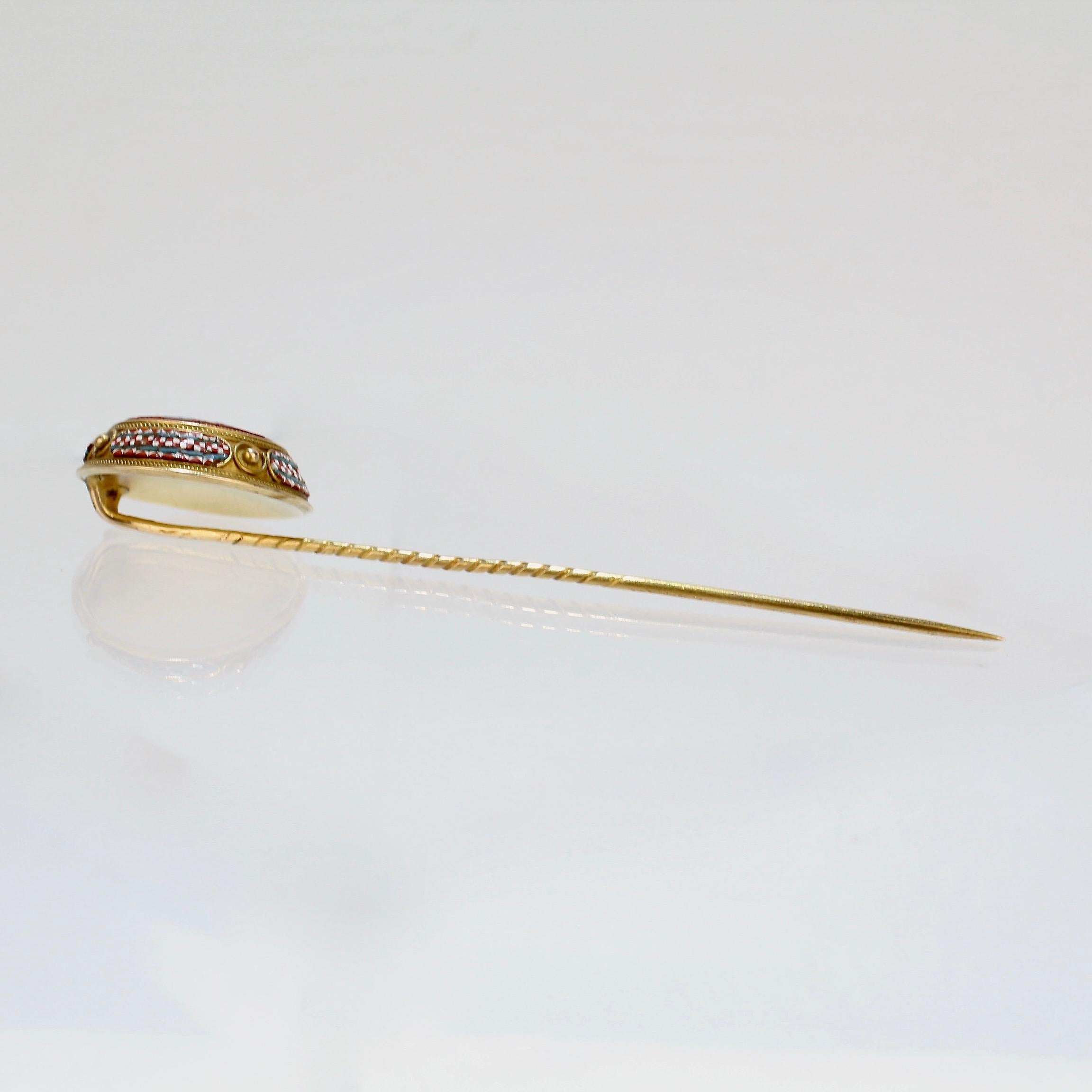 Antique Grand Tour 18 Karat Gold Etruscan Revival Micromosaic Stick Pin 2