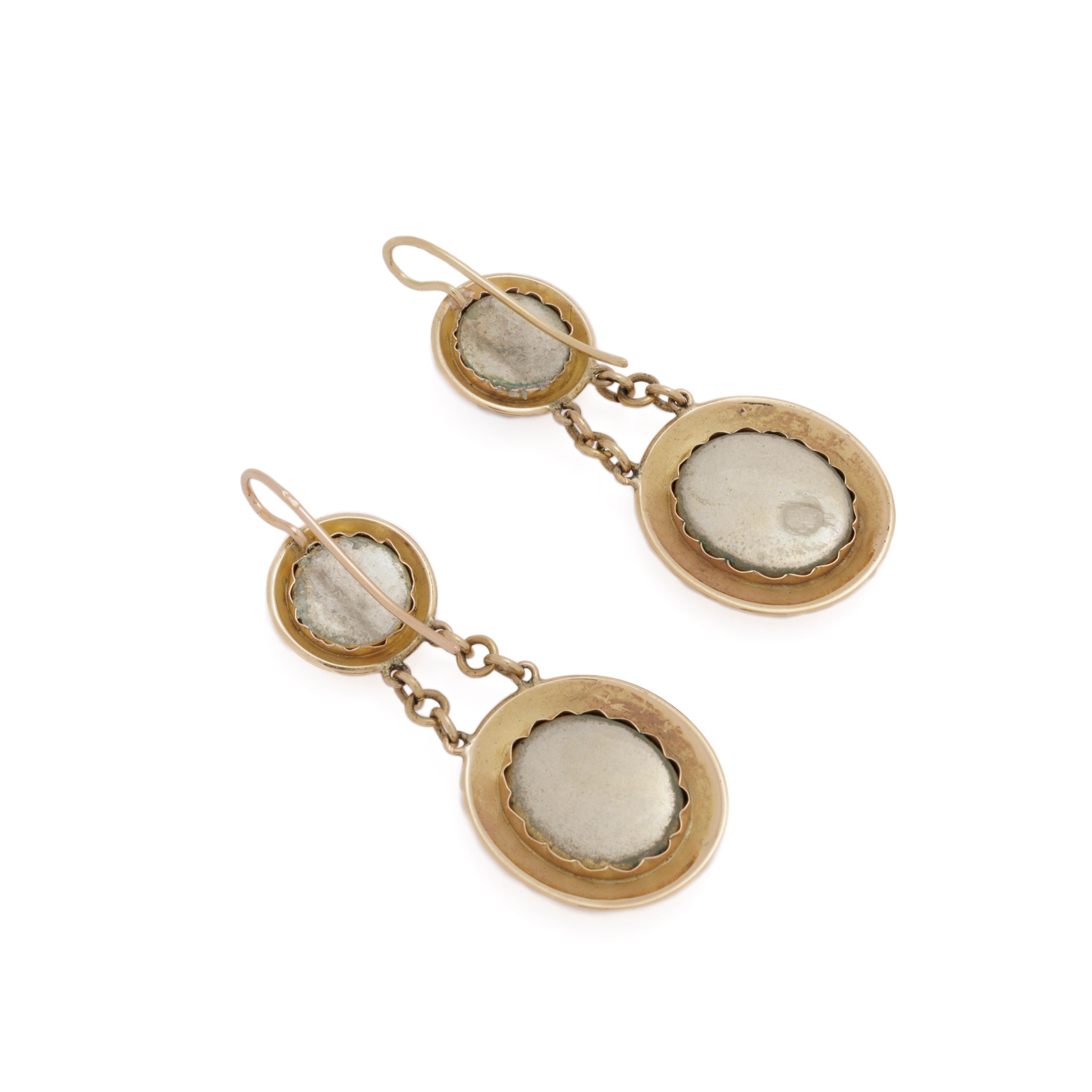 Antique Grand Tour 18k Yellow Gold Micromosaic Double Drop Earrings In Good Condition For Sale In New York, NY