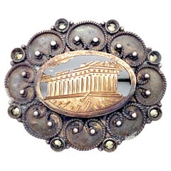 Antique Grand Tour Acropolis Parthenon Brooch Silver Silver Gilt  Granulation