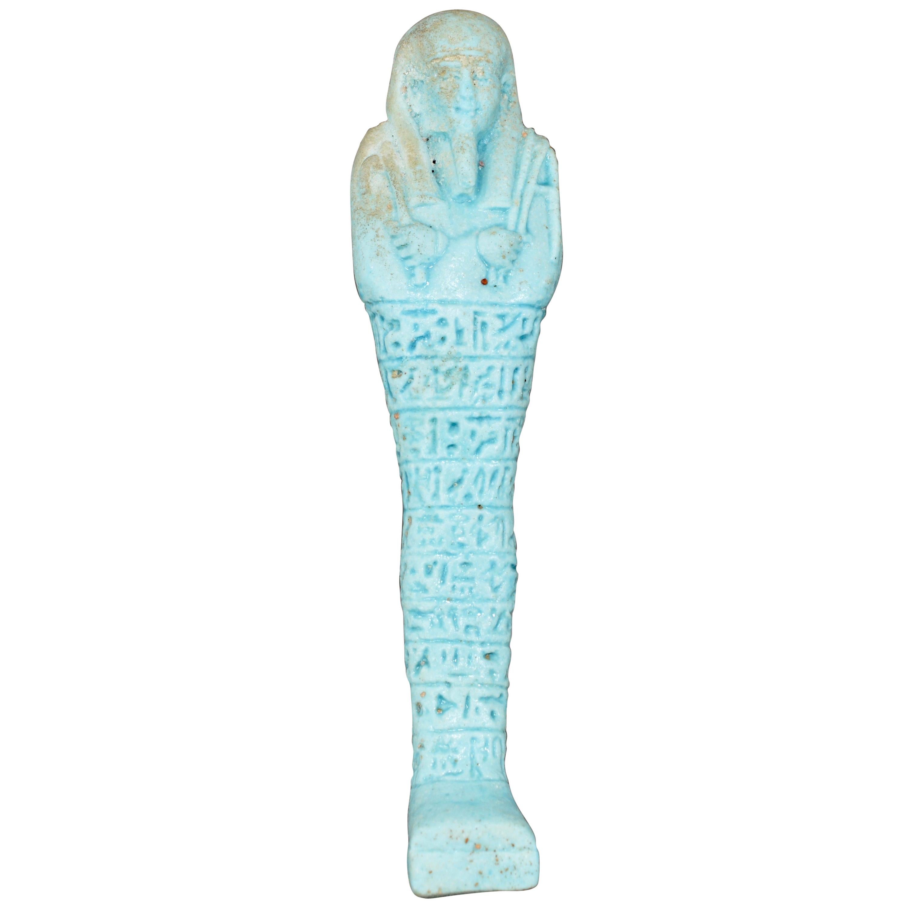 Antique Grand Tour Blue Faince Large Egyptian Shabti Doll For Sale