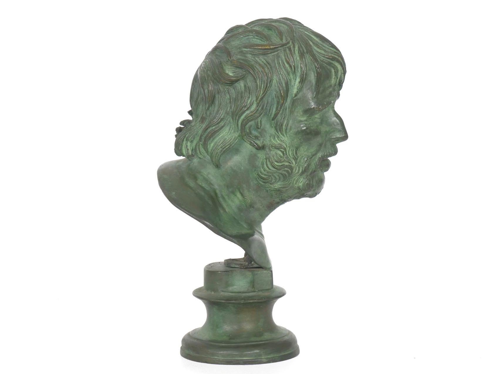Antique Grand Tour Bronze Bust Sculpture after Pseudo-Seneca, 19th Century 9