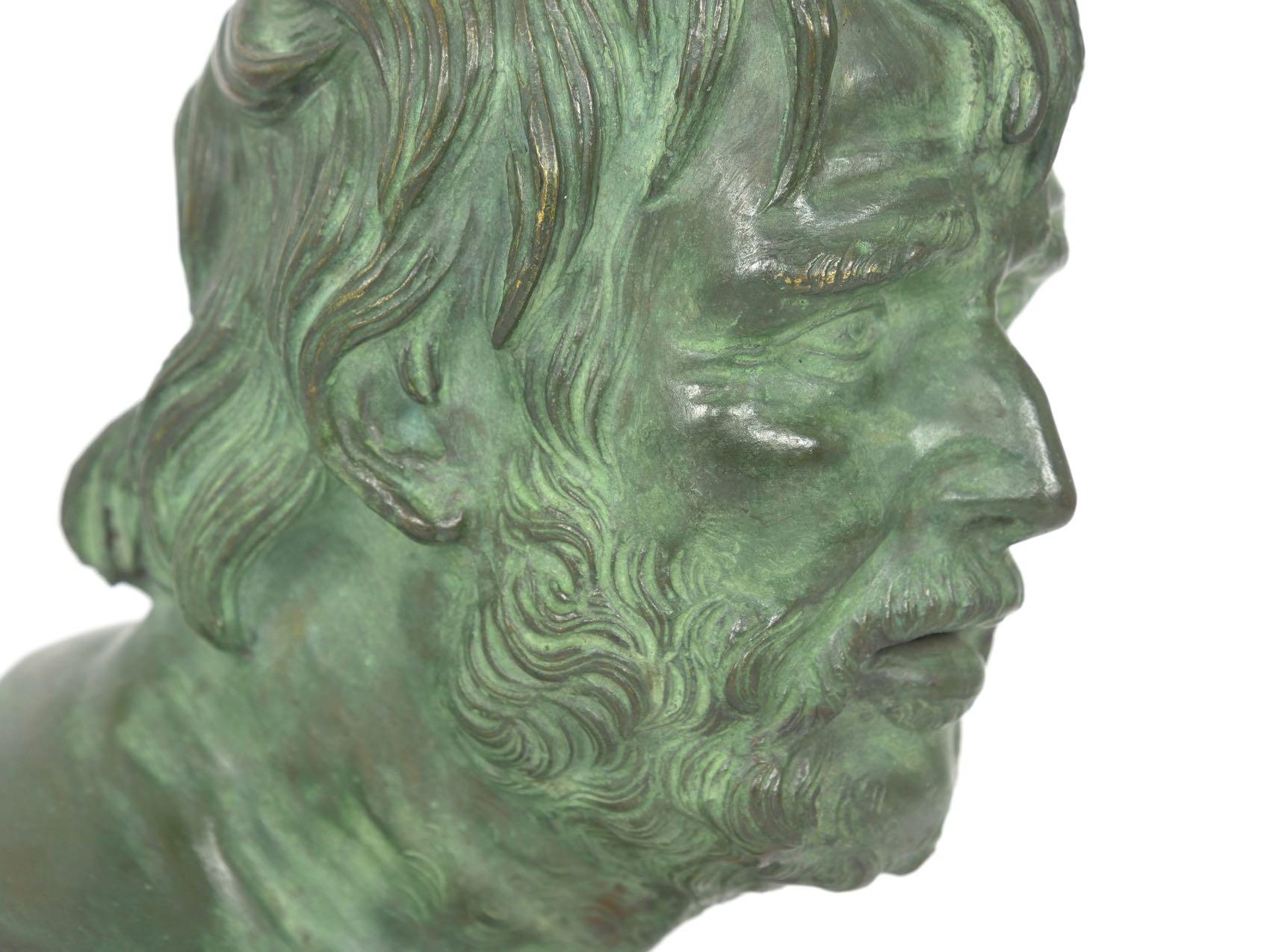 Antique Grand Tour Bronze Bust Sculpture after Pseudo-Seneca, 19th Century 12