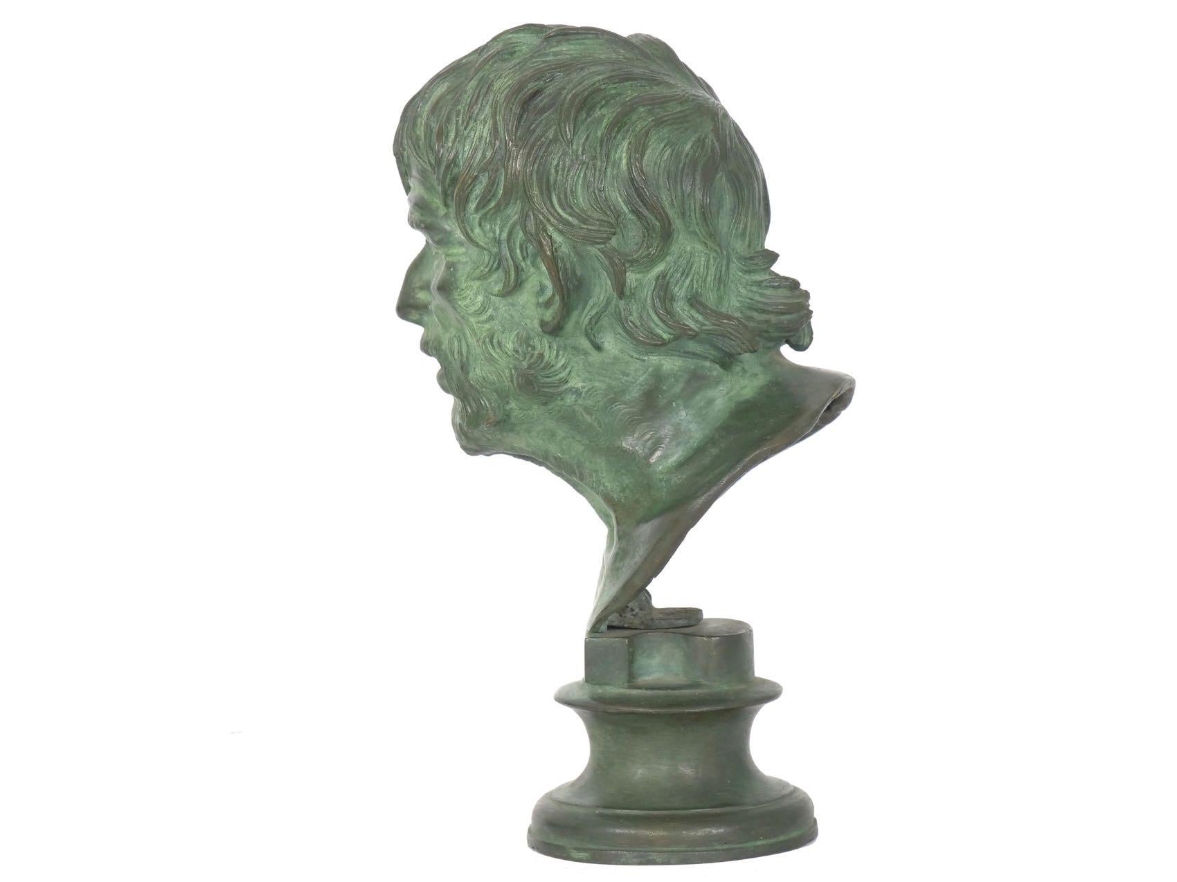 Antique Grand Tour Bronze Bust Sculpture after Pseudo-Seneca, 19th Century 1