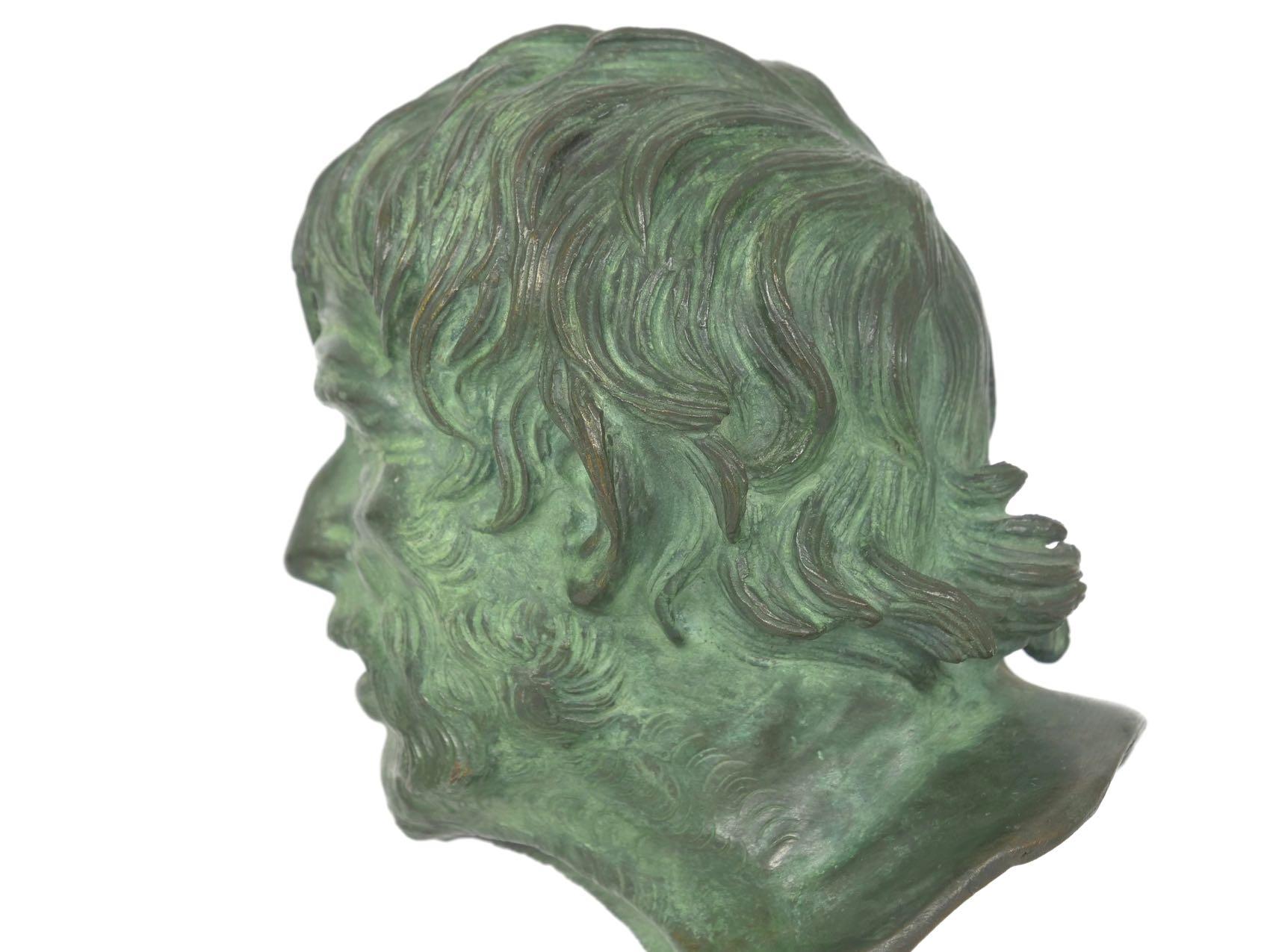 Antique Grand Tour Bronze Bust Sculpture after Pseudo-Seneca, 19th Century 2