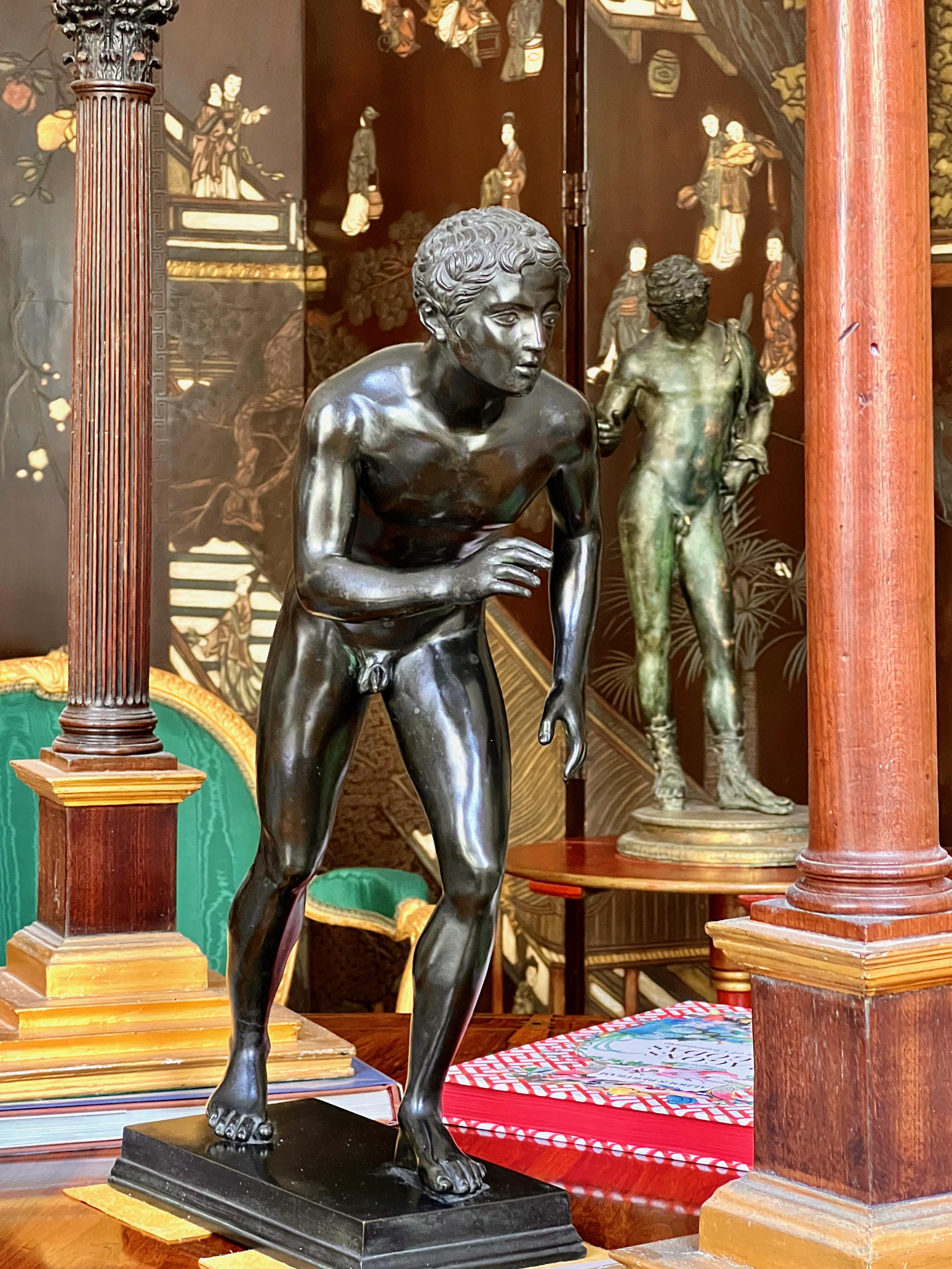 An exquisite 'Grand Tour' bronze figure of a young athlete, one of the two known as the 'Herculaneum Runners' or Corridori d'Ercolano, after the original excavated at the Villa of the Papyri in 1754.

Italy, 19th century.

Superb quality, original