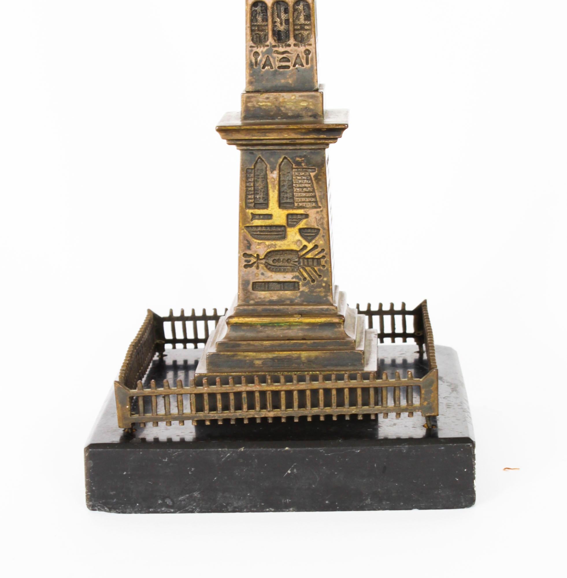 Antique Grand Tour Bronze Models of Colonne Vendôme and the Luxor Obelisk 19th C 10