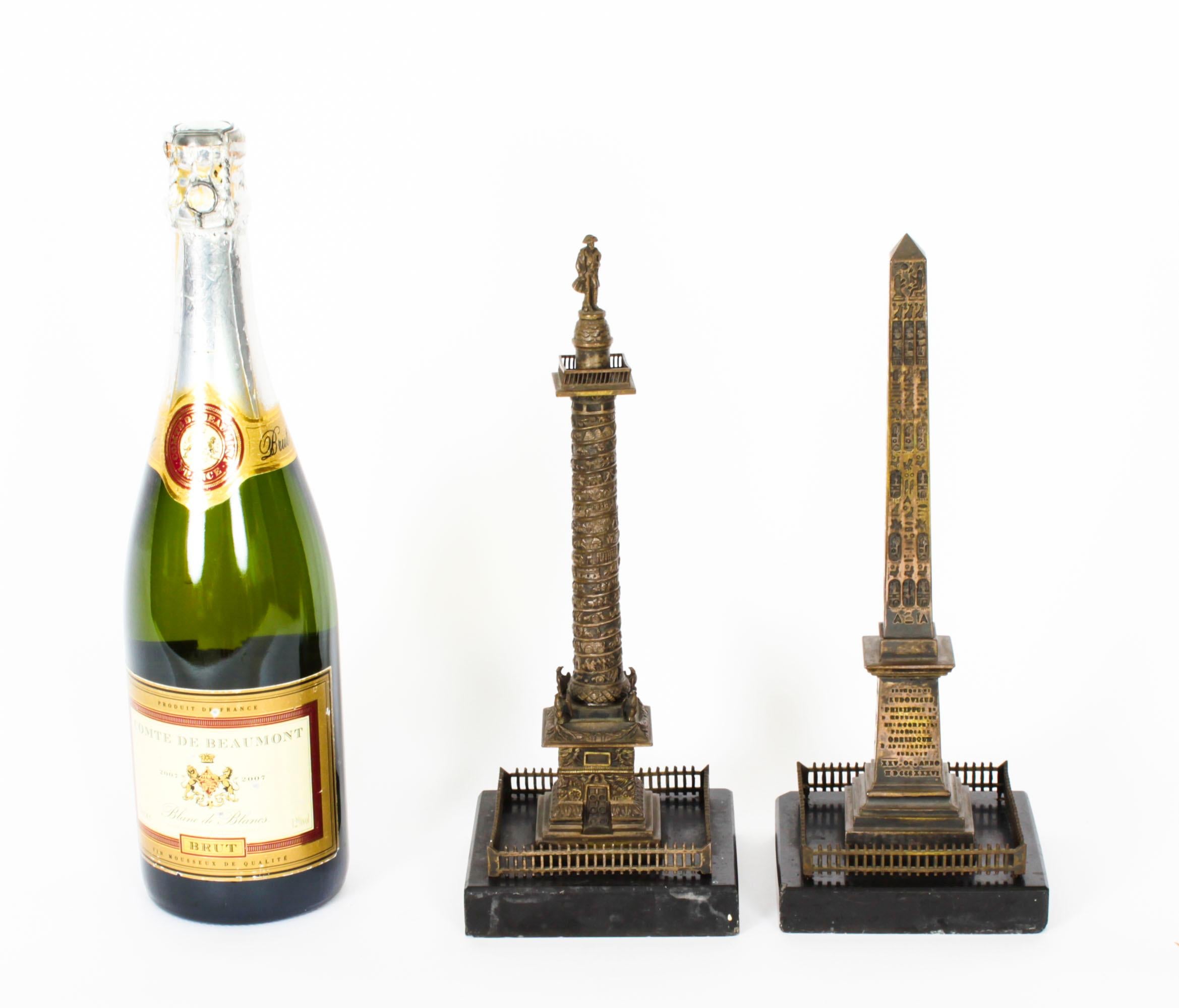 Antique Grand Tour Bronze Models of Colonne Vendôme and the Luxor Obelisk 19th C 14