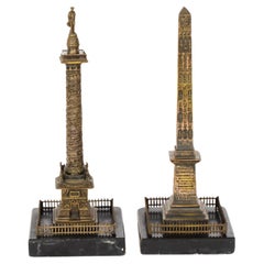 Antique Grand Tour Bronze Models of Colonne Vendôme and the Luxor Obelisk 19th C