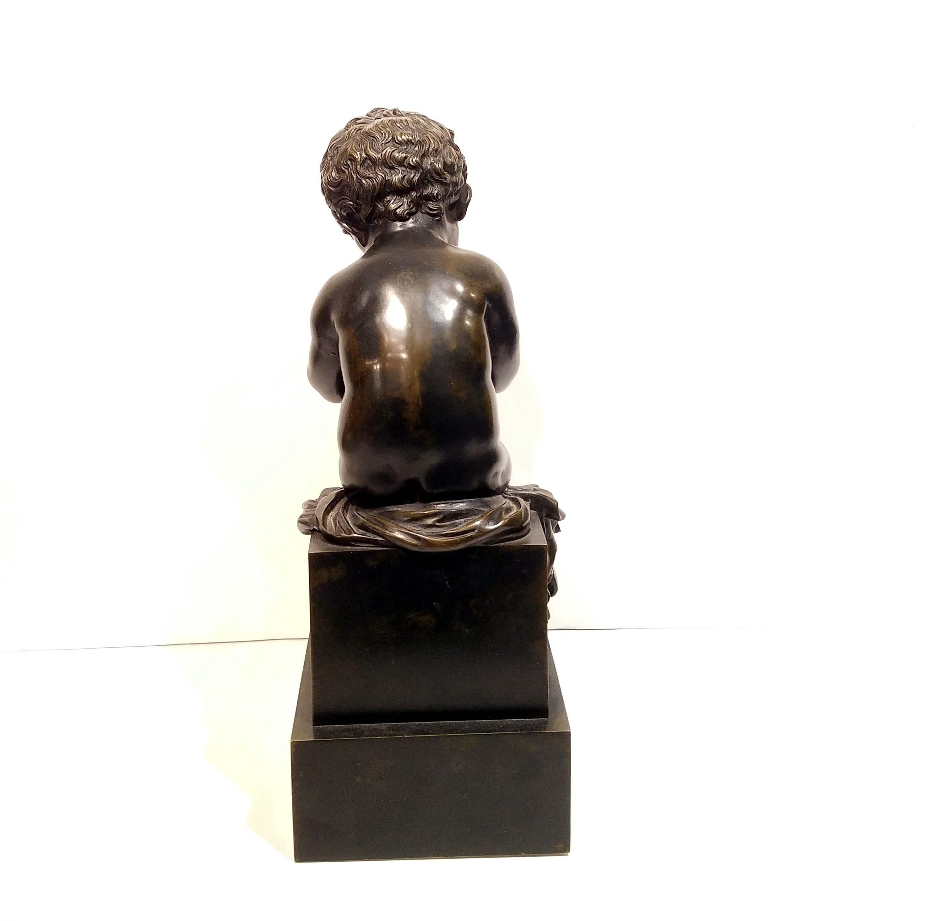 Mid-19th Century Antique Grand Tour Bronze of a Cherub Writing on a Tablet