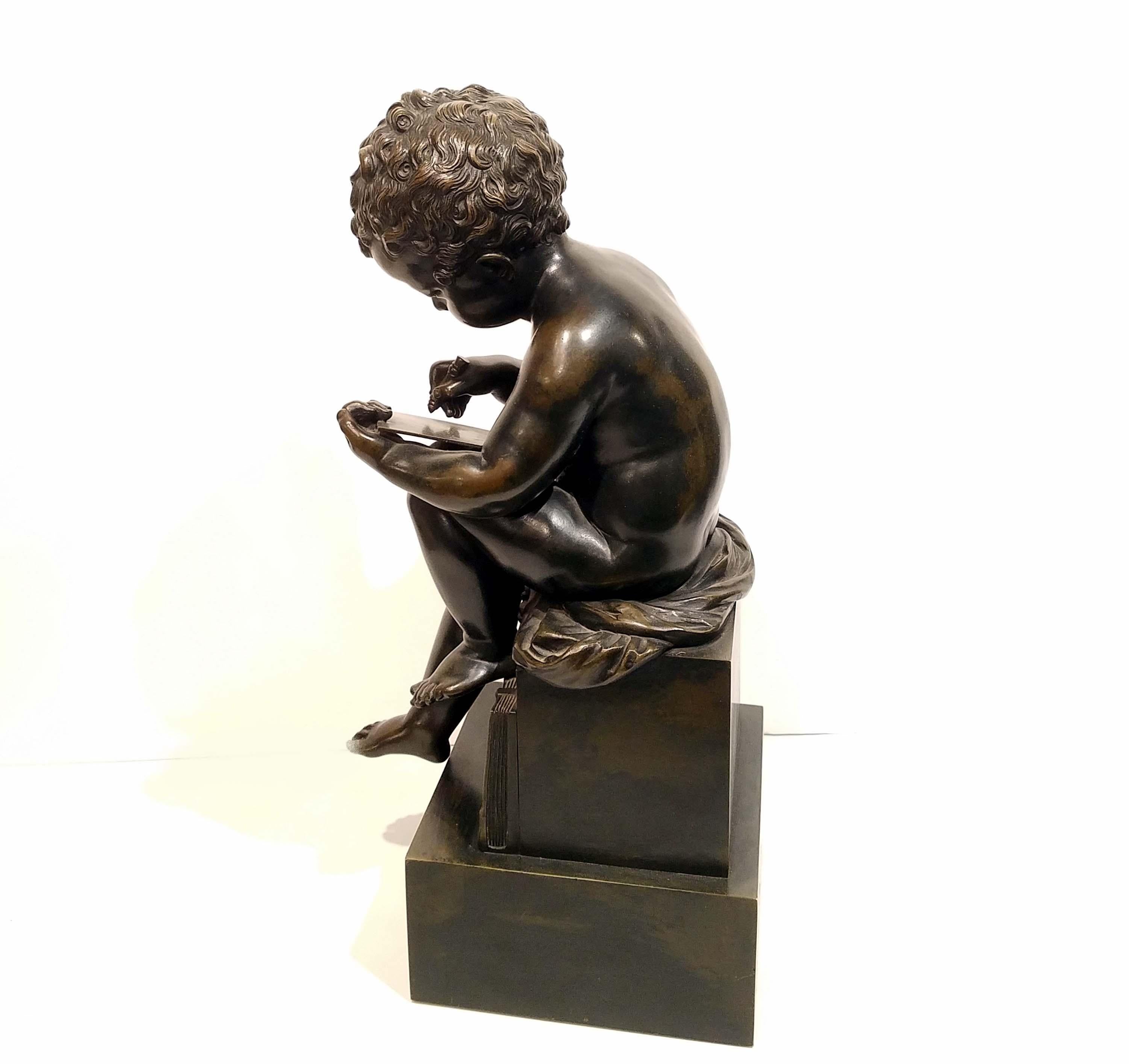 Antique Grand Tour Bronze of a Cherub Writing on a Tablet 1
