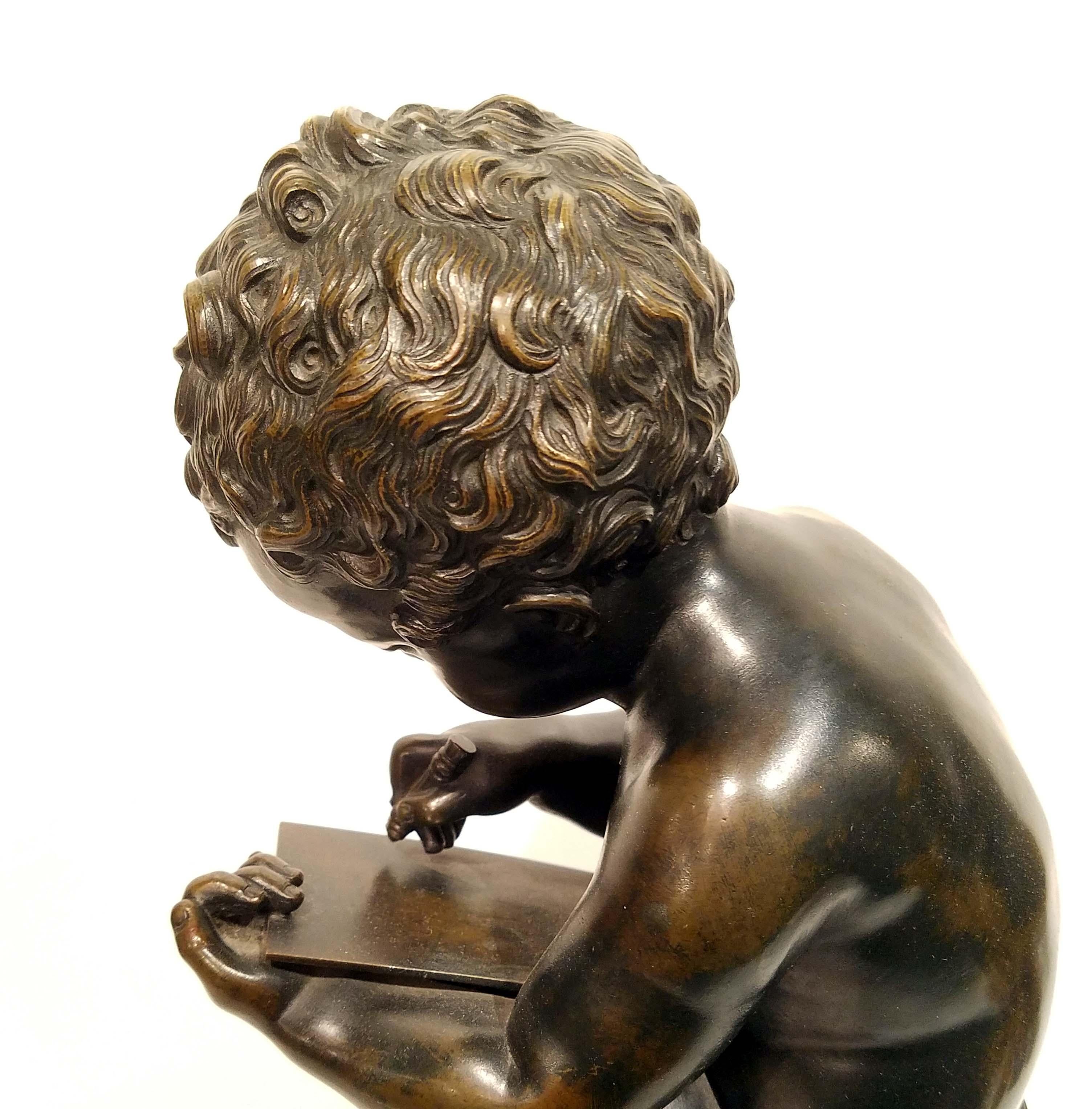 Antique Grand Tour Bronze of a Cherub Writing on a Tablet 2
