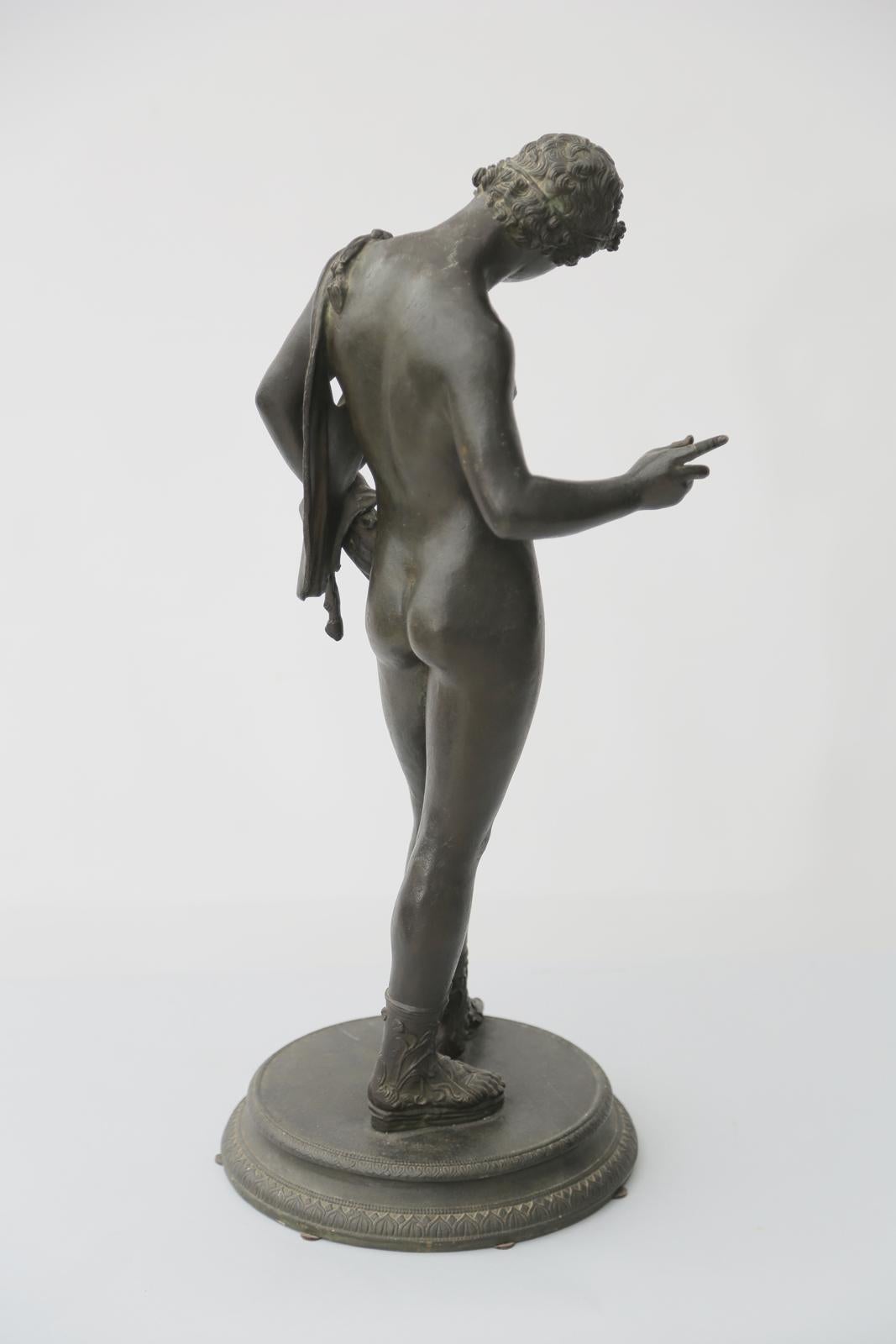Neoclassical Antique Grand Tour Bronze of Narcissus, Circa 1870 For Sale