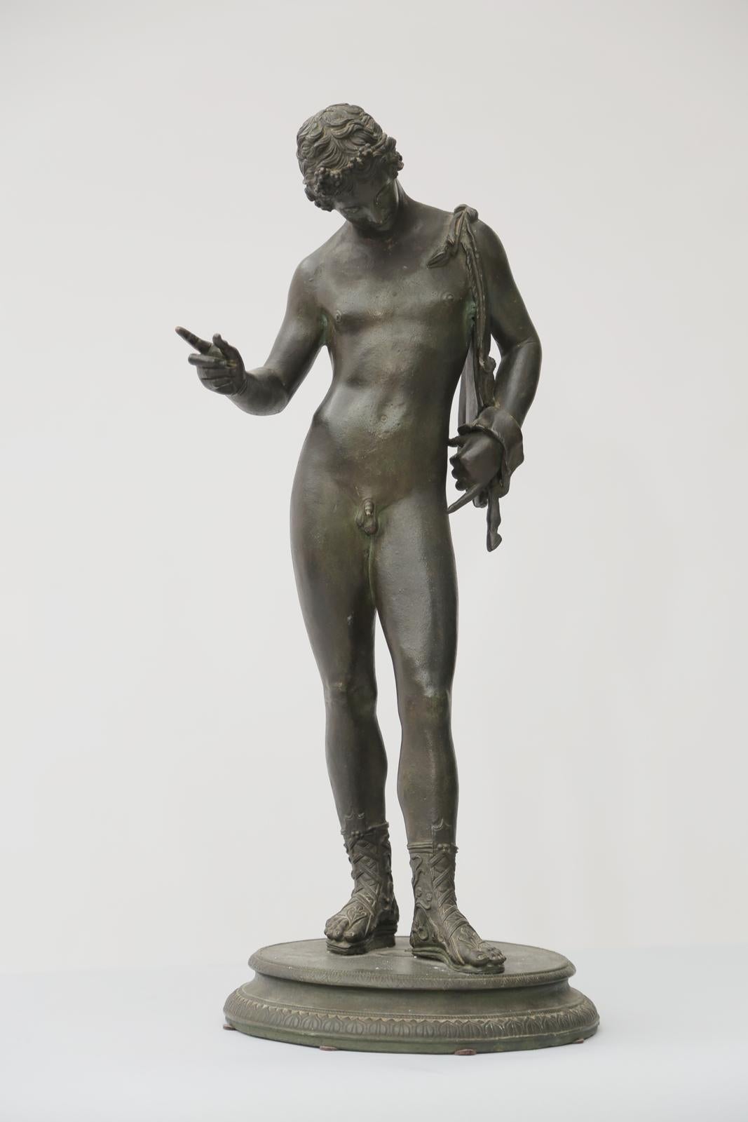 Patinated Antique Grand Tour Bronze of Narcissus, Circa 1870 For Sale