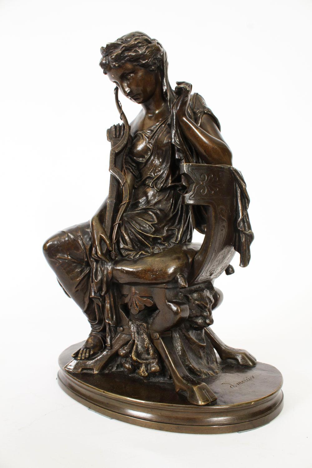 Antiquité Grand Tour Sculpture en bronze de la déesse Diane par Mercié 19ème siècle en vente 3