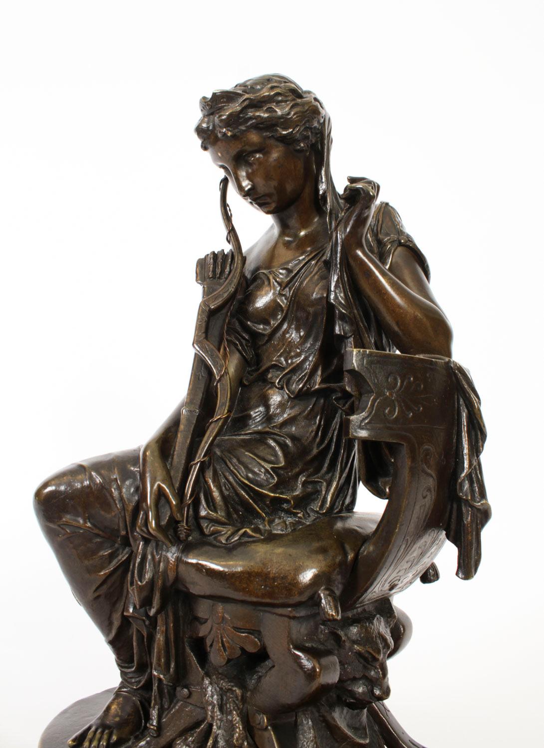 Antiquité Grand Tour Sculpture en bronze de la déesse Diane par Mercié 19ème siècle en vente 4
