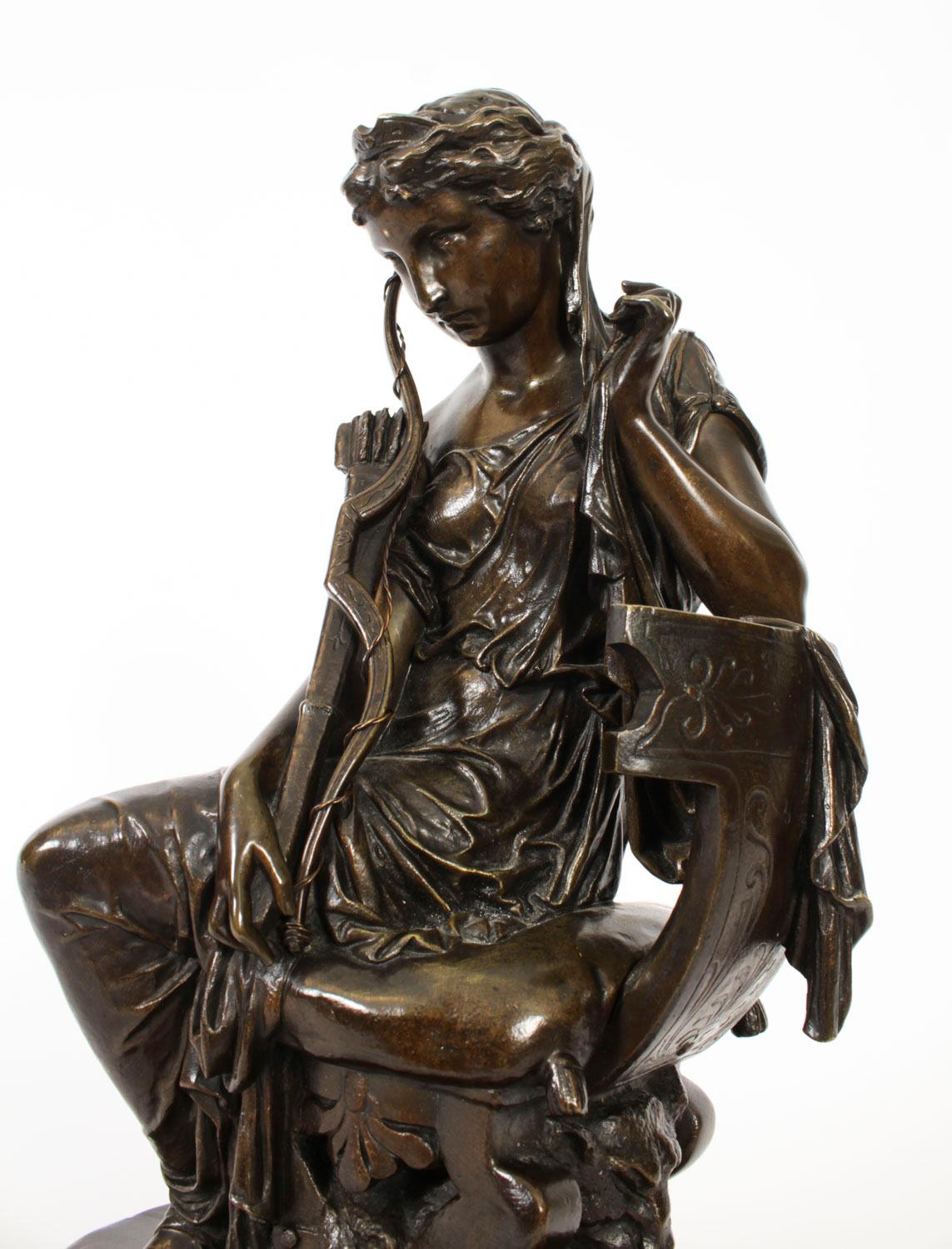 Antiquité Grand Tour Sculpture en bronze de la déesse Diane par Mercié 19ème siècle en vente 5