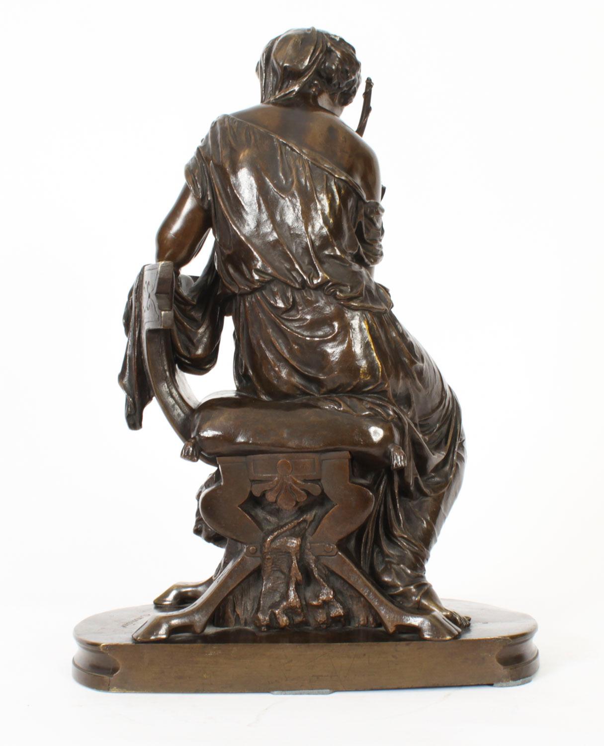 Antiquité Grand Tour Sculpture en bronze de la déesse Diane par Mercié 19ème siècle en vente 10