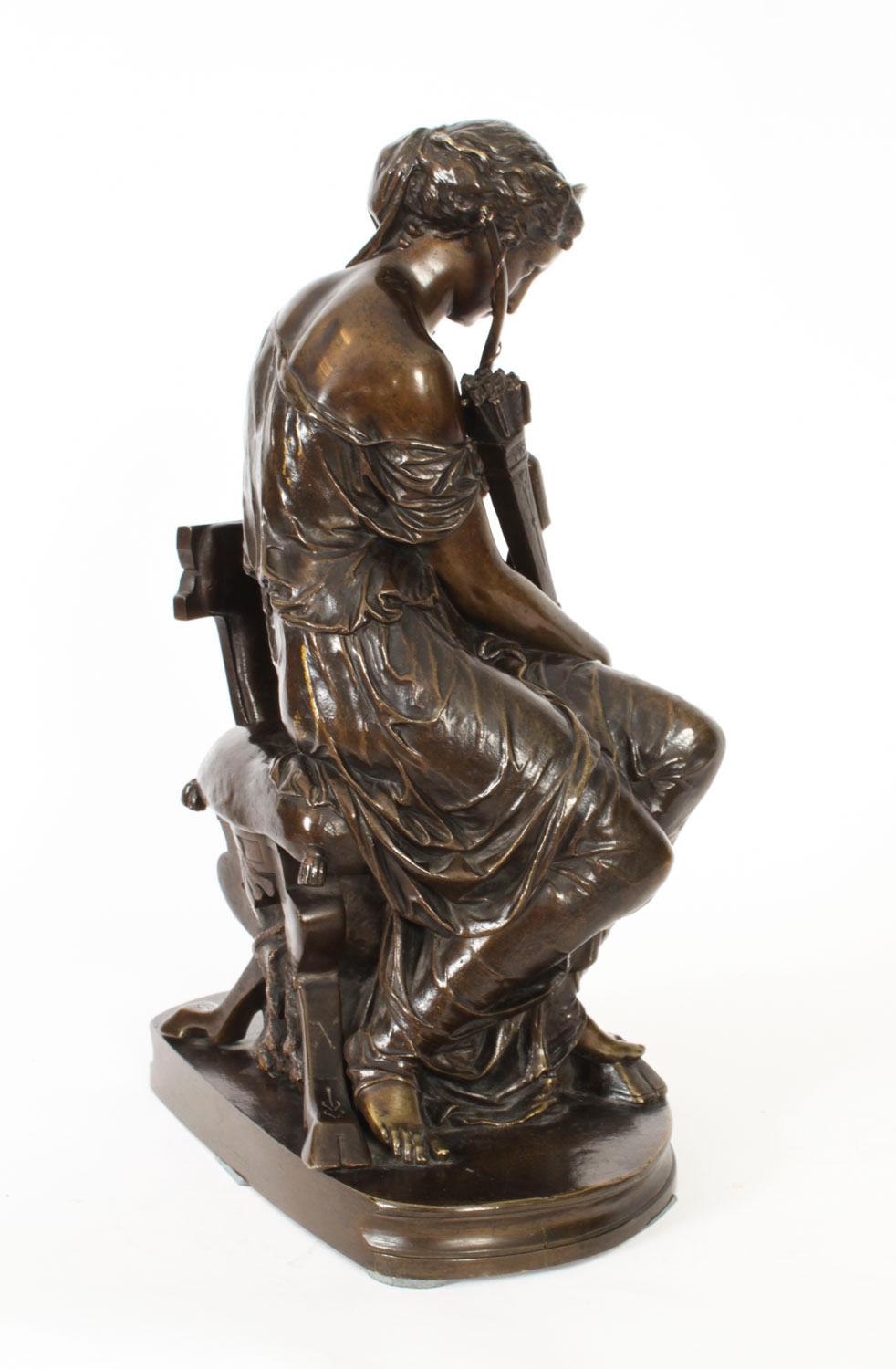 Antiquité Grand Tour Sculpture en bronze de la déesse Diane par Mercié 19ème siècle en vente 12