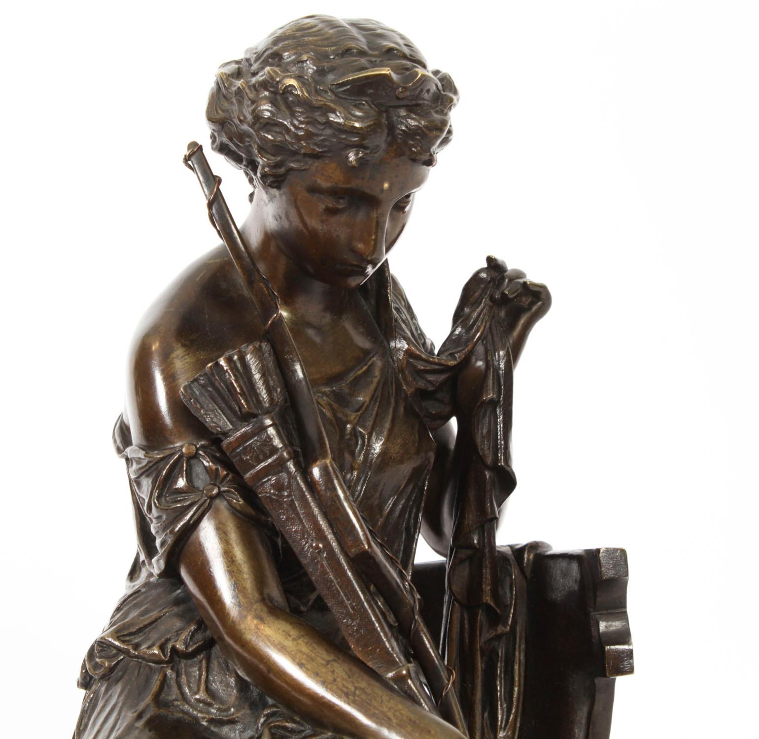 Antiquité Grand Tour Sculpture en bronze de la déesse Diane par Mercié 19ème siècle en vente 13
