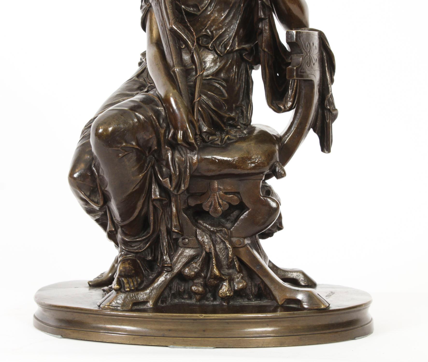 French Antique Grand Tour Bronze Sculpture of Goddess Diana by Mercié 19th Century For Sale