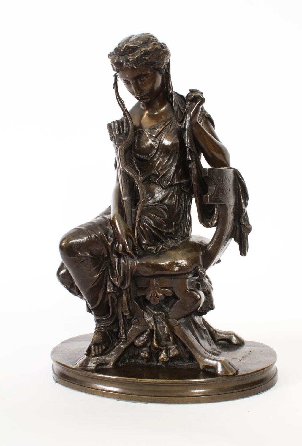 Antique Grand Tour Bronze Sculpture of Goddess Diana by Mercié 19th Century For Sale 1