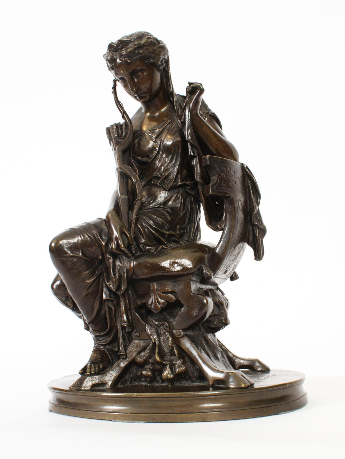 Bronze Antiquité Grand Tour Sculpture en bronze de la déesse Diane par Mercié 19ème siècle en vente