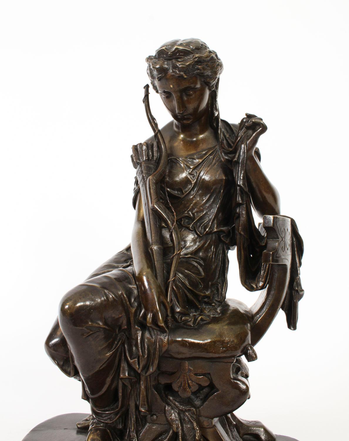 Antiquité Grand Tour Sculpture en bronze de la déesse Diane par Mercié 19ème siècle en vente 2