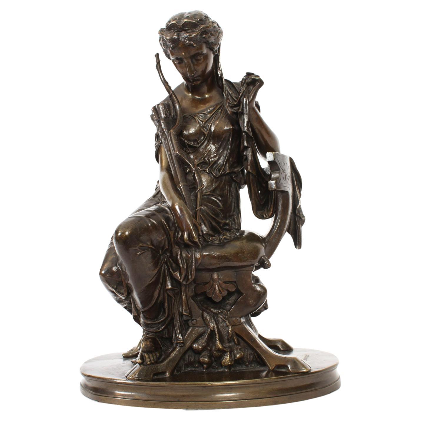 Antiquité Grand Tour Sculpture en bronze de la déesse Diane par Mercié 19ème siècle en vente